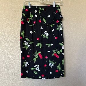 Grace Karin Black Floral Cherry Skirt